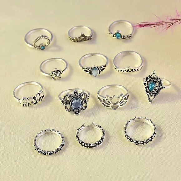 13pcs Blue Finger Rings Knuckle Set Boho Jewelry - Picture 7 of 8